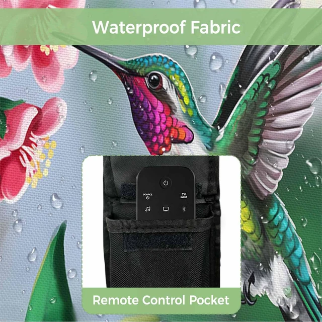Alt view image 3 of 5 - Bird Floral Outdoor TV Cover 52 to 55 Inches Hummingbird Spring Decorative Green Background Weatherproof&Waterproof TV Covers with Remote Control Pocket, Screen Protectors for Outside
