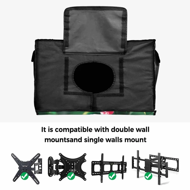 Alt view image 4 of 5 - Bird Floral Outdoor TV Cover 52 to 55 Inches Hummingbird Spring Decorative Green Background Weatherproof&Waterproof TV Covers with Remote Control Pocket, Screen Protectors for Outside