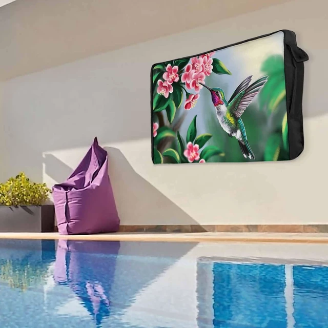 Alt view image 5 of 5 - Bird Floral Outdoor TV Cover 52 to 55 Inches Hummingbird Spring Decorative Green Background Weatherproof&Waterproof TV Covers with Remote Control Pocket, Screen Protectors for Outside