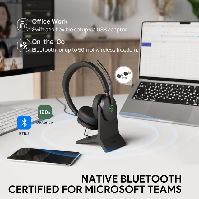 Alt view image 3 of 5 - Yealink BH74 UC ANC Wireless Headset with Mic for Work Zoom Certified USB C