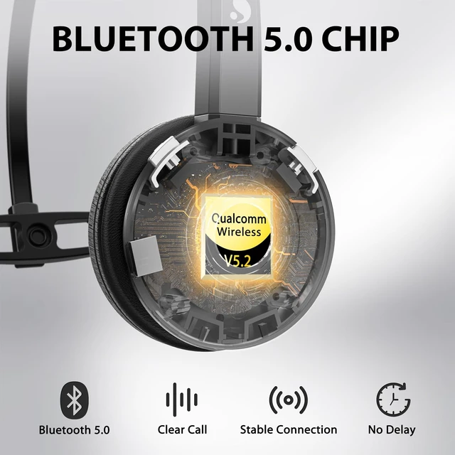 Alt view image 3 of 5 - Earbay Trucker Bluetooth Headset, Wireless Headset with Mic for Work Noise Canceling & USB Dongle, Bluetooth Headphones with Microphone Mute & Charing Dock for Trucker/Meeting/Remote Work/PC/Of