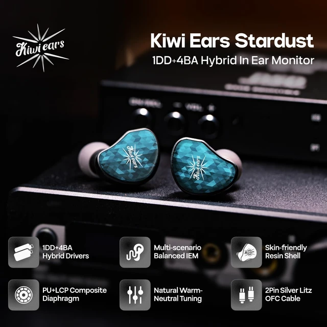 Alt view image 2 of 5 - Linsoul Kiwi Ears Stardust 1DD+4BA Hybrid HiFi Wired Earbuds IEM Earphones