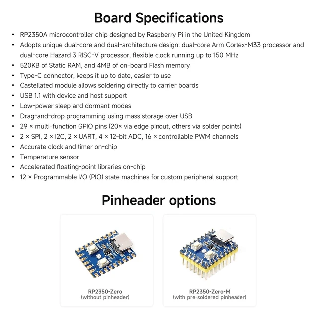 Alt view image 4 of 5 - Waveshare 5PCS RP2350-Zero Mini Development Board, Raspberry Pi Microcontroller Development Board, Based On Raspberry Pi Dual-core & Dual-Architecture Microcontroller
