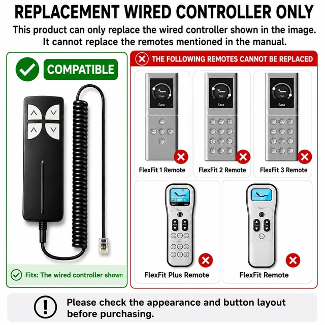 Alt view image 3 of 5 - Replacement for Sleep Number 360 Flexfit Adjustable Base (Attached Remote) Wired Remote Control Model HB12018-00 (Oct 2021 to Dec 2022)