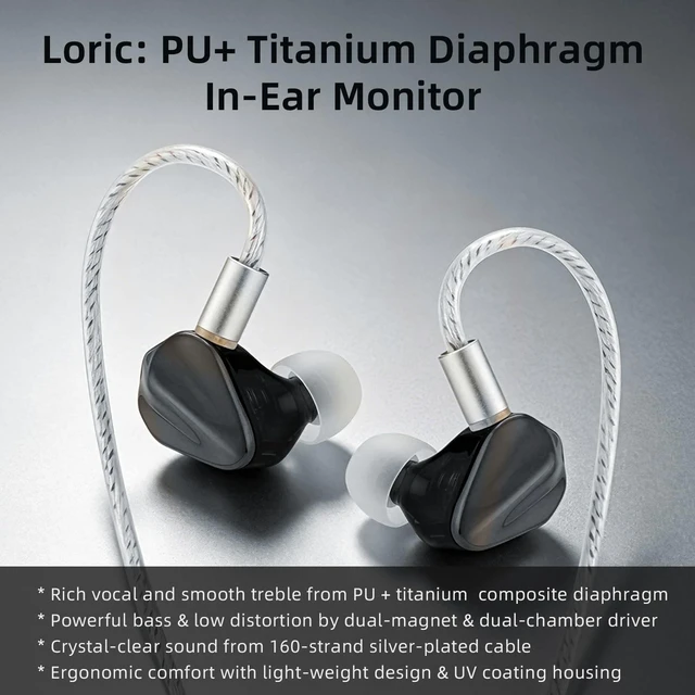 Alt view image 2 of 5 - Kefine Loric IEMs, PU+ Titanium Diaphragm Drive in-Ear Monitors, Dual-Magnet & Dual-Chamber Driver, Ultralight Zinc Alloy Wired Earbuds, Detachable 160-Core Silver-Plated Cable(Black, USB-C)