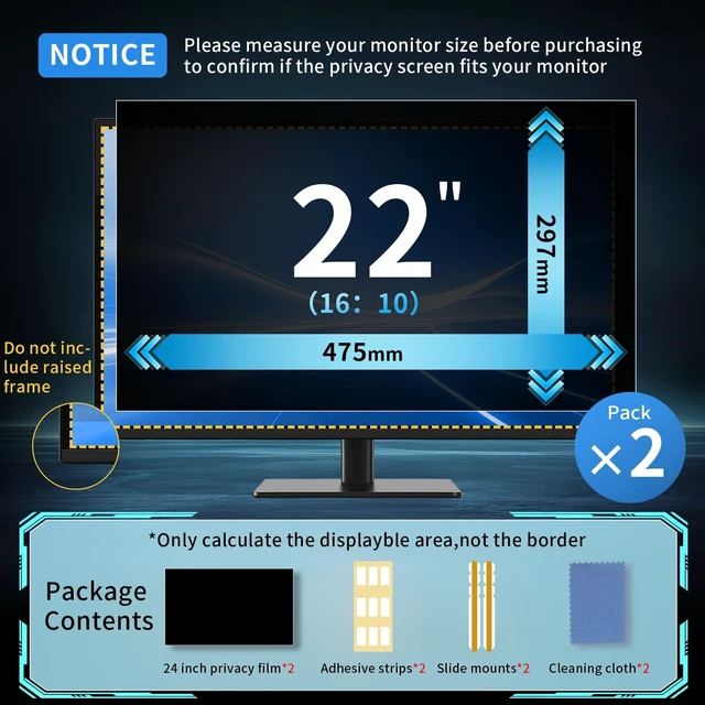 Alt view image 3 of 5 - DEJIMAX 2 Pack 22 Inch Privacy Screen Filter for 16:10 Curved and Flat
