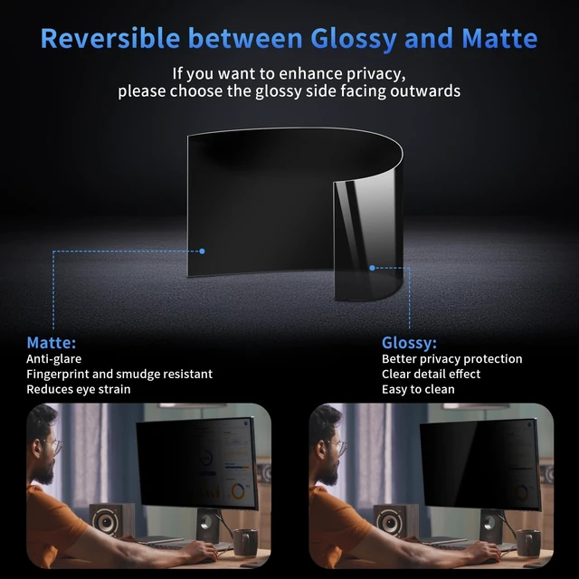 Alt view image 4 of 5 - DEJIMAX 2 Pack 22 Inch Privacy Screen Filter for 16:10 Curved and Flat