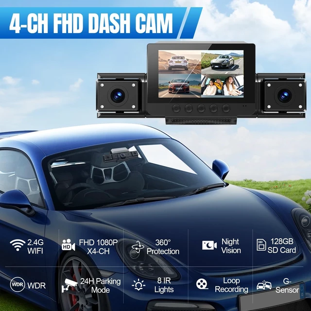 Alt view image 3 of 5 - 4 Channel 360 Dash Cam Front and Rear, 128GB Card, WiFi App Control, WDR