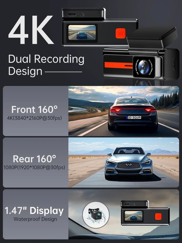 Alt view image 3 of 5 - Dash Cam Front and Rear, Veement S80 4k+1080P Dual Dash Camera for Cars, WiFi Mini Car Camera,1.47 Display Dashcam,170Wide, Night Vision,24H Parking Mode, G-Sensor,Loop Recording, Free 32G Card