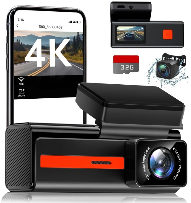 Main image of Dash Cam Front and Rear, Veement S80 4k+1080P Dual Dash Camera for Cars, WiFi Mini Car Camera,1.47 Display Dashcam,170Wide, Night Vision,24H Parking Mode, G-Sensor,Loop Recording, Free 32G Card