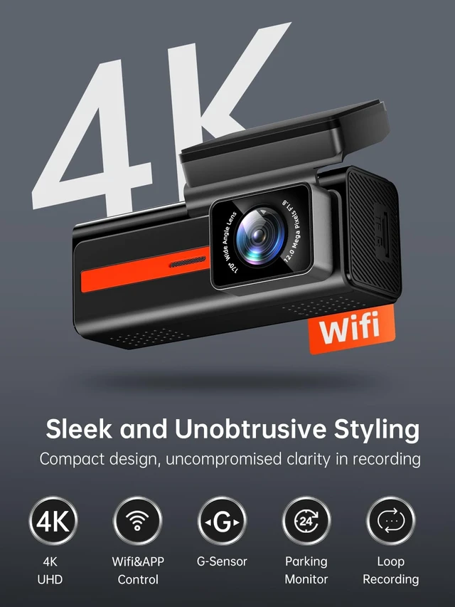 Alt view image 2 of 5 - Dash Cam Front and Rear, Veement S80 4k+1080P Dual Dash Camera for Cars, WiFi Mini Car Camera,1.47 Display Dashcam,170Wide, Night Vision,24H Parking Mode, G-Sensor,Loop Recording, Free 32G Card