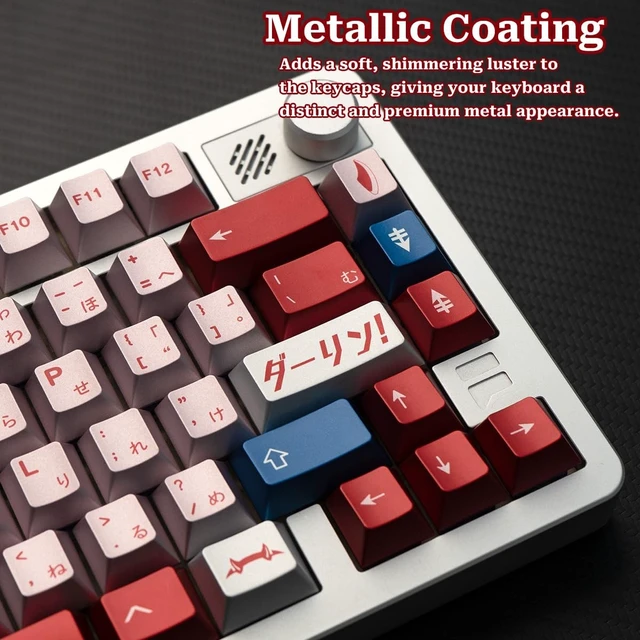 Alt view image 5 of 5 - Metal Paint PBT Keycaps, 122 Key Red Blue Retro Cherry Profile Keycaps Set