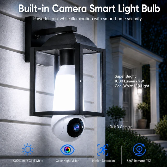 Alt view image 2 of 5 - Light Bulb Security Camera, 5G&2.4GHz WiFi Light Bulb Cameras Wireless Outdoor Indoor, 2 in 1 Lightbulb Camera for Home Security, 2K HD Color Night Vision, Smart AI Motion Detection, 911 Emerge