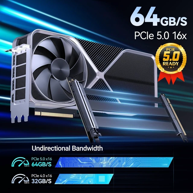 Alt view image 2 of 5 - JEYI PCIe 5.0 Riser Cable Vertical GPU Mount x16 128GB/s RTX 5090/5080
