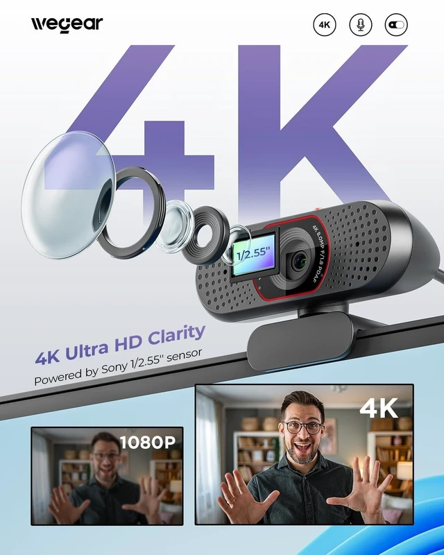 Alt view image 2 of 5 - wegear 4K Webcam for PC, USB-A Computer Camera with Sony 1/2.55'' Sensor