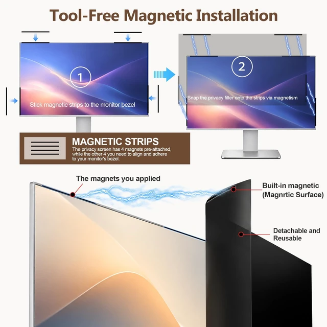 Alt view image 2 of 5 - Magnetic 27 Inch Privacy Screen for Computer Monitor 16:9 Aspect Ratio