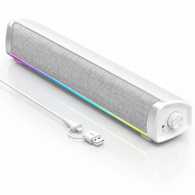 Main image of HEGMUXCO Computer Speakers for Desktop PC, 4-DriverGaming Soundbar with 12 RGB Light Mode, USB/USB-CPowered PC Speakers with Mic&Headphone Jack forMonitor, Laptop, Plug and Play Sound bar, White