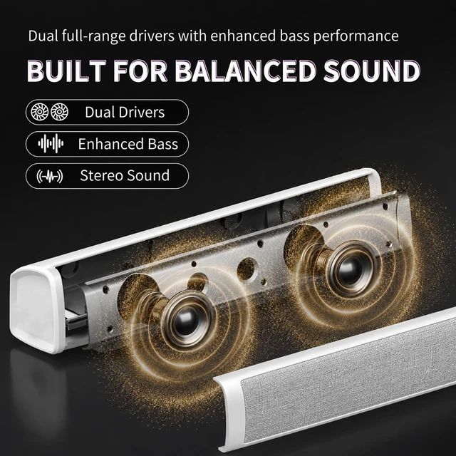 Alt view image 3 of 5 - HEGMUXCO Computer Speakers for Desktop PC, 4-DriverGaming Soundbar with 12 RGB Light Mode, USB/USB-CPowered PC Speakers with Mic&Headphone Jack forMonitor, Laptop, Plug and Play Sound bar, White