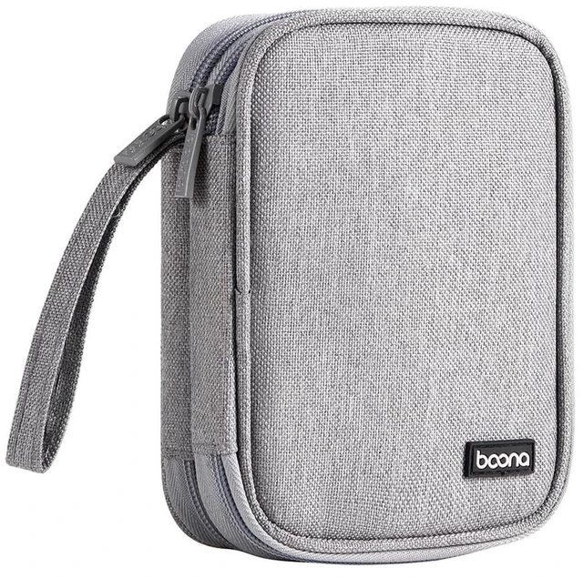 Main image of External Hard Drive Carring Case, Dual-Layer Waterproof Shockproof Oxford Storage Bag for Travel & Office Organizing HDD/USB/Cables, Fits 2.5 Inch HDD, Grey