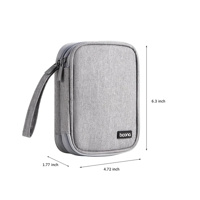 Alt view image 2 of 5 - External Hard Drive Carring Case, Dual-Layer Waterproof Shockproof Oxford Storage Bag for Travel & Office Organizing HDD/USB/Cables, Fits 2.5 Inch HDD, Grey