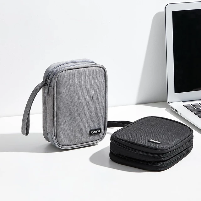 Alt view image 4 of 5 - External Hard Drive Carring Case, Dual-Layer Waterproof Shockproof Oxford Storage Bag for Travel & Office Organizing HDD/USB/Cables, Fits 2.5 Inch HDD, Grey