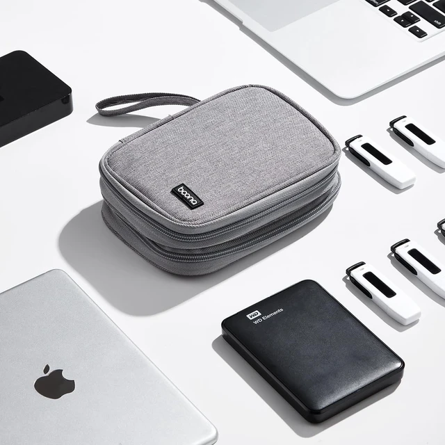 Alt view image 5 of 5 - External Hard Drive Carring Case, Dual-Layer Waterproof Shockproof Oxford Storage Bag for Travel & Office Organizing HDD/USB/Cables, Fits 2.5 Inch HDD, Grey