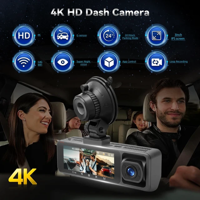 Alt view image 2 of 5 - NHOPEEW Dash Cam Front and Rear 4K 3 Channel with WiFi & APP Control