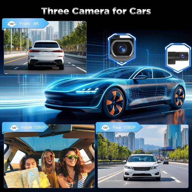 Alt view image 4 of 5 - NHOPEEW Dash Cam Front and Rear 4K 3 Channel with WiFi & APP Control