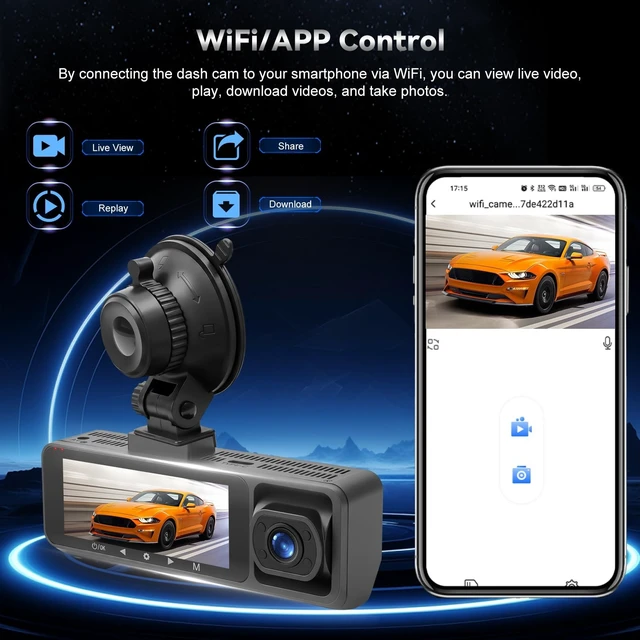 Alt view image 3 of 5 - NHOPEEW Dash Cam Front and Rear 4K 3 Channel with WiFi & APP Control