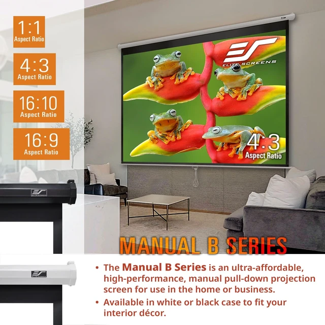 Alt view image 2 of 5 - Elite Screens Manual B 100-Inch Manual Pull Down Projector Screen, M100S