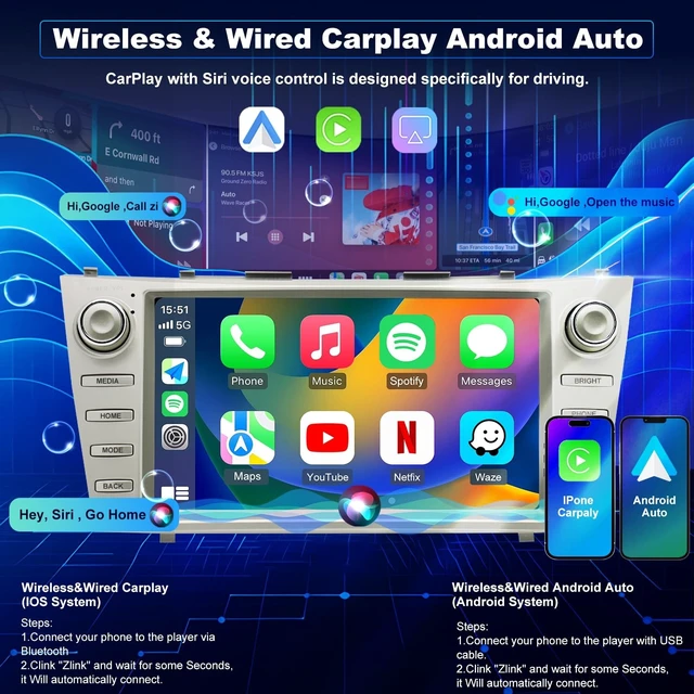 Alt view image 3 of 5 - 64G 5GWiFi Upgrade Android Car Radio for Toyota Camry 2007 2008 2009 2010 2011, Head Unit HD 9inch Touch Screen Car Stereo Wireless Carplay Android Auto Bluetooth GPS Navigation SWC FM Backup C