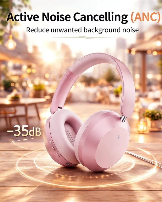 Alt view image 2 of 5 - Wentronic Y05 Wireless Bluetooth Headphone, Noise Cancelling, Pink