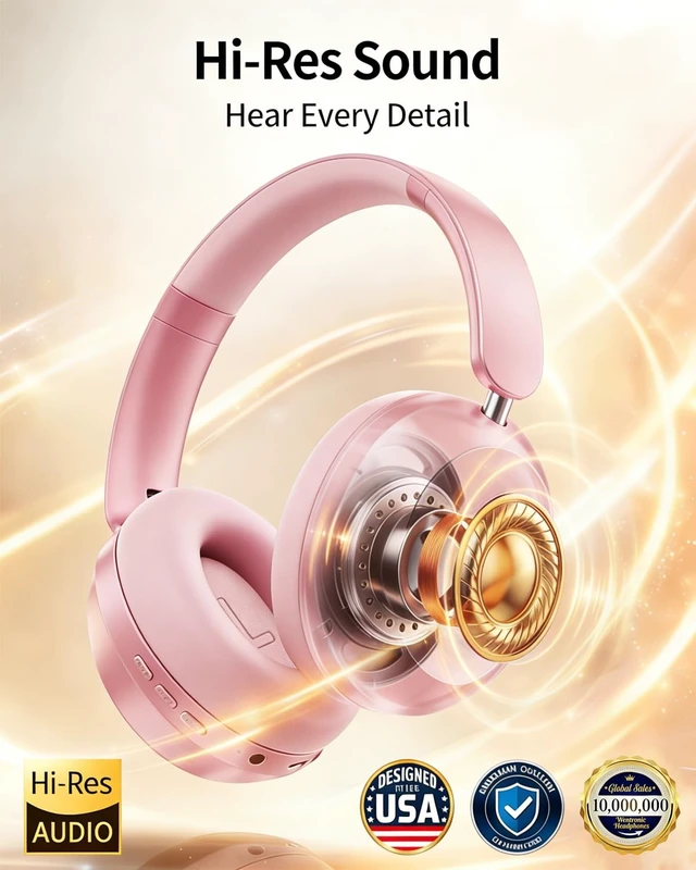 Alt view image 3 of 5 - Wentronic Y05 Wireless Bluetooth Headphone, Noise Cancelling, Pink