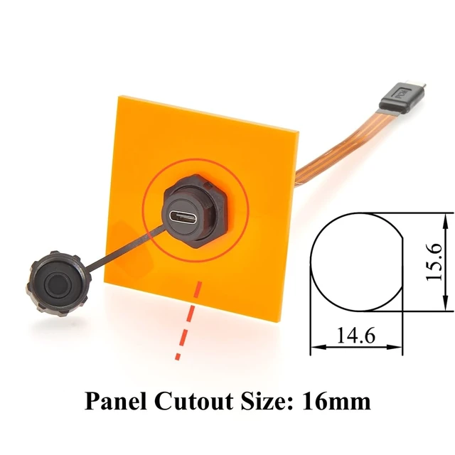 Alt view image 2 of 5 - IP67 USB 3.1 Type-C Male to Female Extension Cable 10Gbps Flush Panel Mount USB 3.1 Gen2 C FPC Ribbon Flat Slim Cable 100W for Data Transfer Charging, Cabinet, Embedded PC, Automation(0.2m)