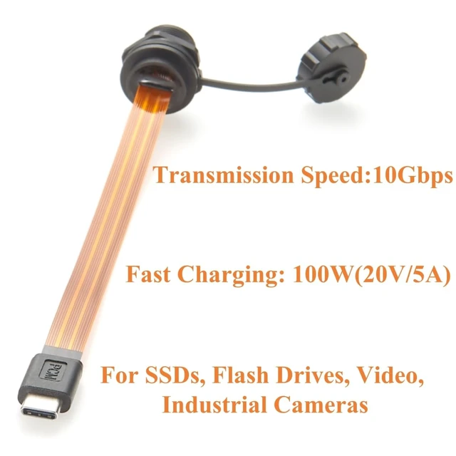 Alt view image 4 of 5 - IP67 USB 3.1 Type-C Male to Female Extension Cable 10Gbps Flush Panel Mount USB 3.1 Gen2 C FPC Ribbon Flat Slim Cable 100W for Data Transfer Charging, Cabinet, Embedded PC, Automation(0.2m)