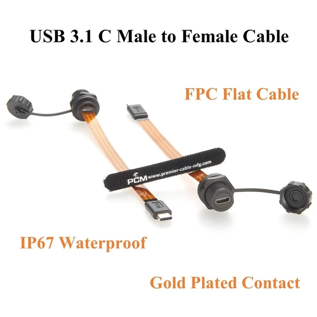 Alt view image 3 of 5 - IP67 USB 3.1 Type-C Male to Female Extension Cable 10Gbps Flush Panel Mount USB 3.1 Gen2 C FPC Ribbon Flat Slim Cable 100W for Data Transfer Charging, Cabinet, Embedded PC, Automation(0.2m)