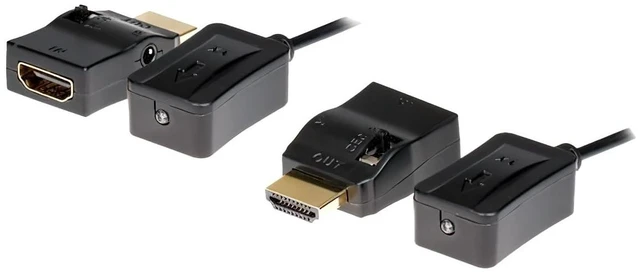 Main image of Seco-Larm MVE-PN11-01Q Enforcer IR Over HDMI Kit; Includes 2X HDMI Adapters, 1 IR Trasmitter, and 1 IR Receiver; Transmitter and Receiver are Each Built with a 4.5ft Cord; 3.5mm Jack