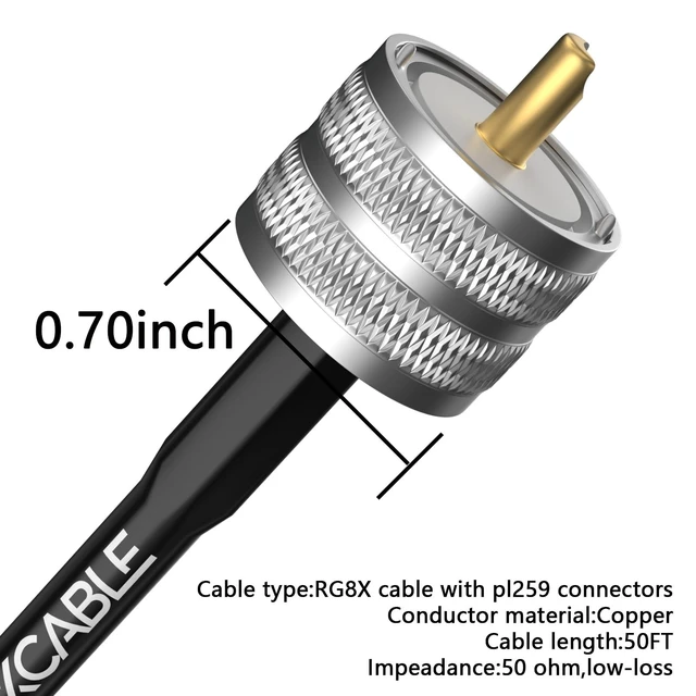 Alt view image 2 of 5 - YTXCABLE RG8X Coaxial Cable Optional, PL-259 Male UHF Connector Jumper Cable, Low Loss 50 Ohm for CB HAM Radio, HF VHF Radio, Antenna Analyzer, SWR Meter (PL259 to PL259 RG8x, 50FT)