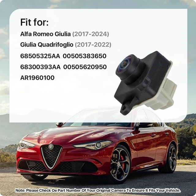 Alt view image 2 of 5 - 68505325AA Rear View Camera Replacement for Alfa Romeo Giulia 2017-2024 & Giulia Quadrifoglio 2017-2022, OE Backup Cam Replaces 00505383650 68300393AA 00505620950 AR1960100 by GreenYi