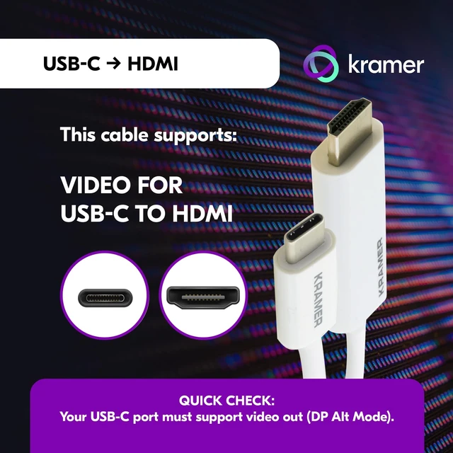 Alt view image 4 of 5 - Kramer USB-C to HDMI Adapter Cable C-USBC/HM-10, 10 ft, 4K@60Hz, Video Only