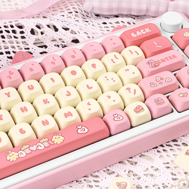 Alt view image 3 of 5 - ZERRIOY 130-Key PBT Dye-Sublimation Cute Strawberry Chick Theme Keycaps