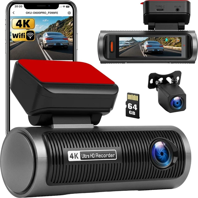 Main image of 4K Dash Cam Front and Rear WiFi & App Control, Free 64GB Card, Night Vision