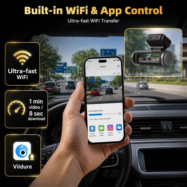 Alt view image 4 of 5 - 4K Dash Cam Front and Rear WiFi & App Control, Free 64GB Card, Night Vision