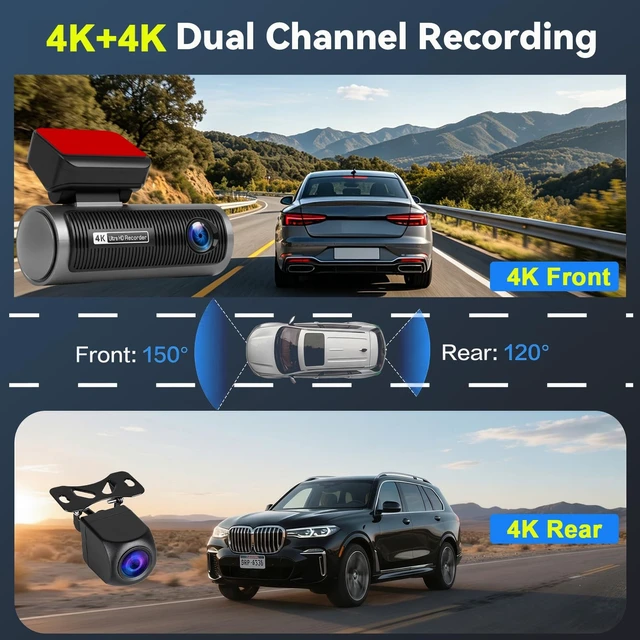 Alt view image 2 of 5 - 4K Dash Cam Front and Rear WiFi & App Control, Free 64GB Card, Night Vision