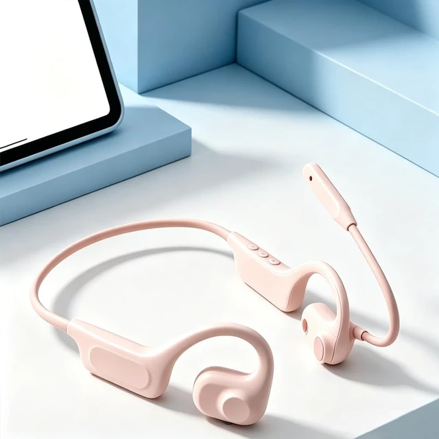 Alt view image 2 of 5 - AYI Open Ear Wireless Earbuds with Mic, Hi-Fi Stereo Sound, LED Power Display, 48H Playtime, Multipoint Pairing & Voice Assistant, Ultra-Low Latency for Workout and Gaming, Pink.