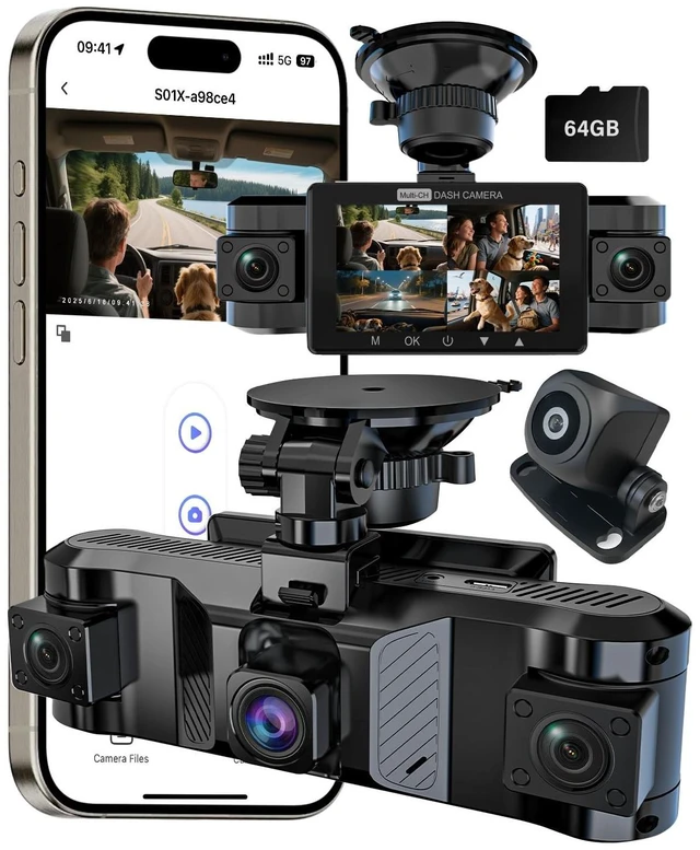 Main image of QXTAMO 4 Channel Dash Cam Front and Rear Inside Left Right, 360 Degree View Dash Camera for Cars, 1080P Dashcam, 5G WiFi Car Camera with Night Vision, 24/7 Parking Monitor, G-Sensor, Free 64GB Card