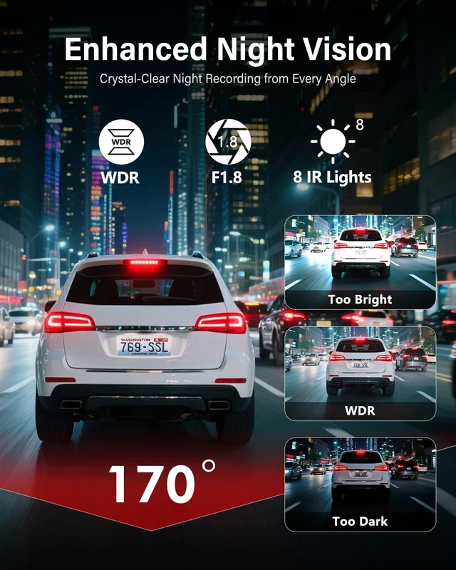 Alt view image 4 of 5 - QXTAMO 4 Channel Dash Cam Front and Rear Inside Left Right, 360 Degree View Dash Camera for Cars, 1080P Dashcam, 5G WiFi Car Camera with Night Vision, 24/7 Parking Monitor, G-Sensor, Free 64GB Card