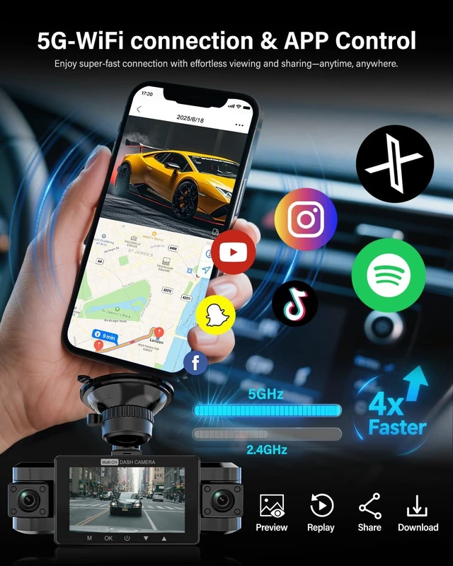 Alt view image 5 of 5 - QXTAMO 4 Channel Dash Cam Front and Rear Inside Left Right, 360 Degree View Dash Camera for Cars, 1080P Dashcam, 5G WiFi Car Camera with Night Vision, 24/7 Parking Monitor, G-Sensor, Free 64GB Card