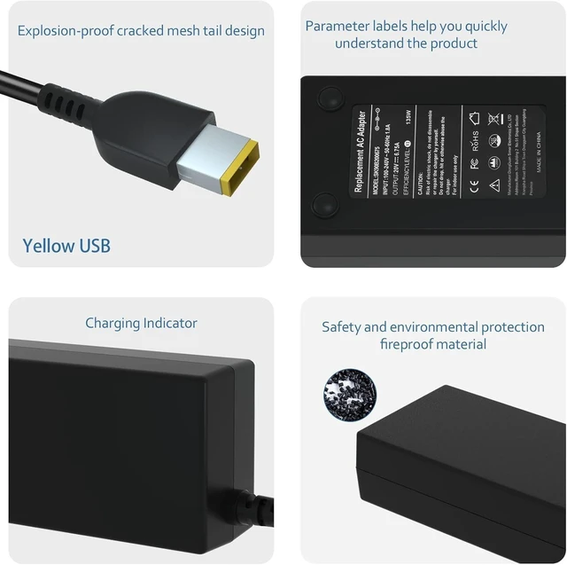 Alt view image 5 of 5 - 135W Power Cord for Lenovo ThinkPad Docking Station Yellow Tip