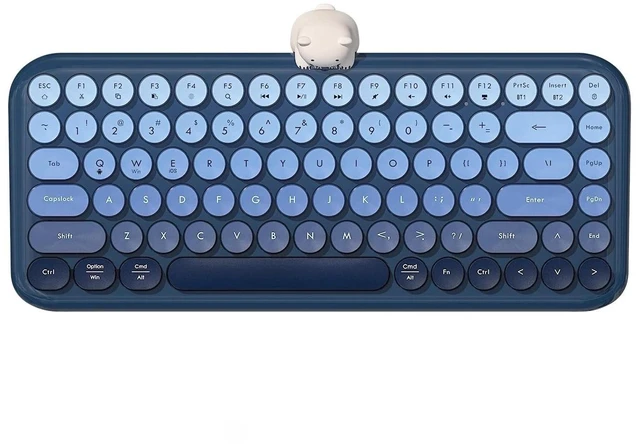 Main image of TzBBL Mini Bluetooth Keyboard, Mini Wireless Keyboard with Cute Animal Figurine, 84 Keys Compact Round Keycaps, Gradient Color Design, for Tablet/iPad/iOS/Android/Windows (Water Blue)